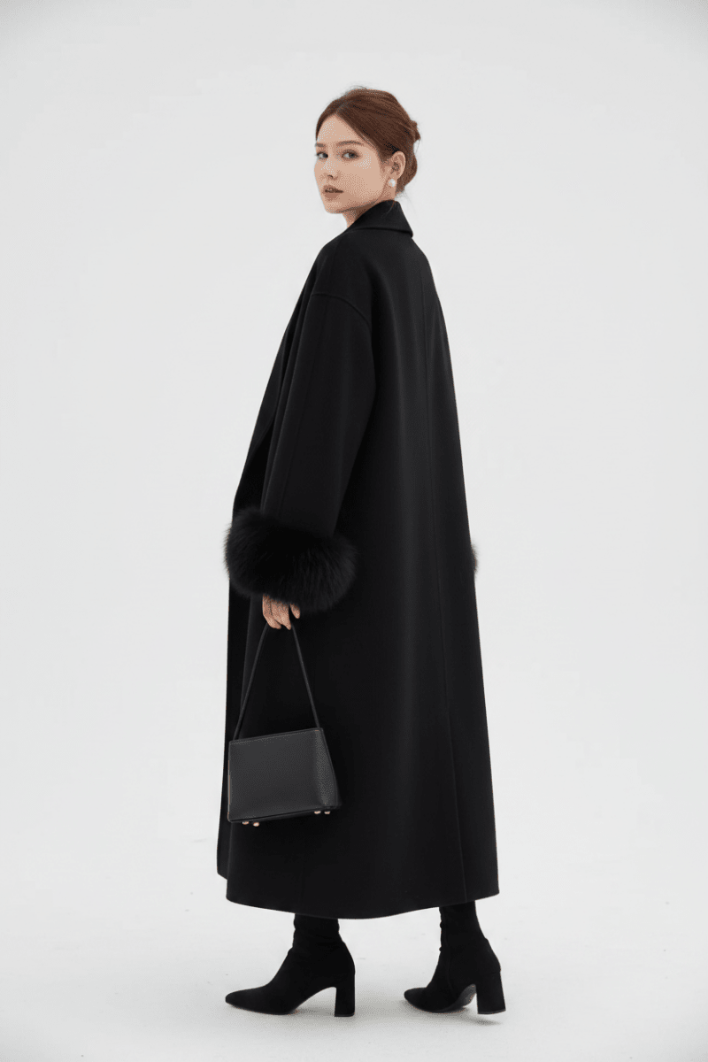 Women's Long Lapel Reversible Cashmere Coat – Beige & Black - @BlackWhite