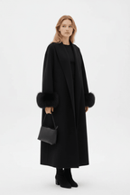 Women's Long Lapel Reversible Cashmere Coat – Beige & Black - @BlackWhite