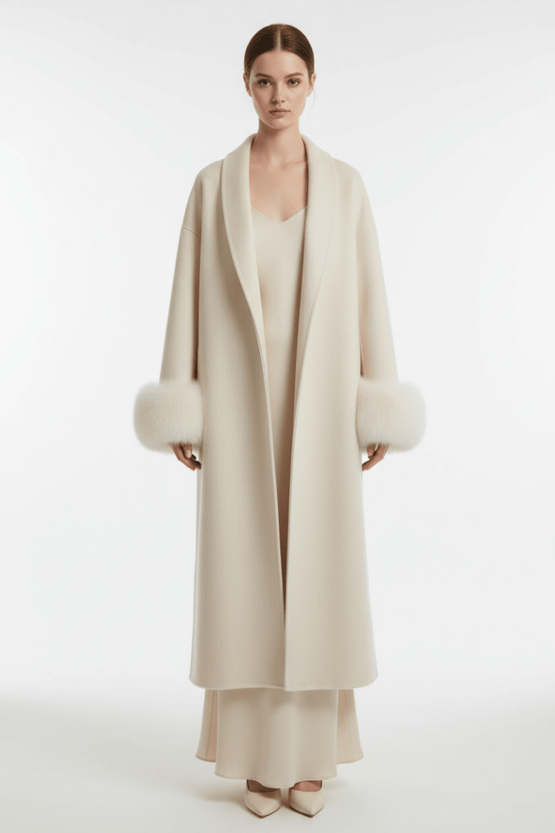 Women's Long Lapel Reversible Cashmere Coat – Beige & Black - @BlackWhite