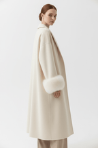 Women's Long Lapel Reversible Cashmere Coat – Beige & Black - @BlackWhite