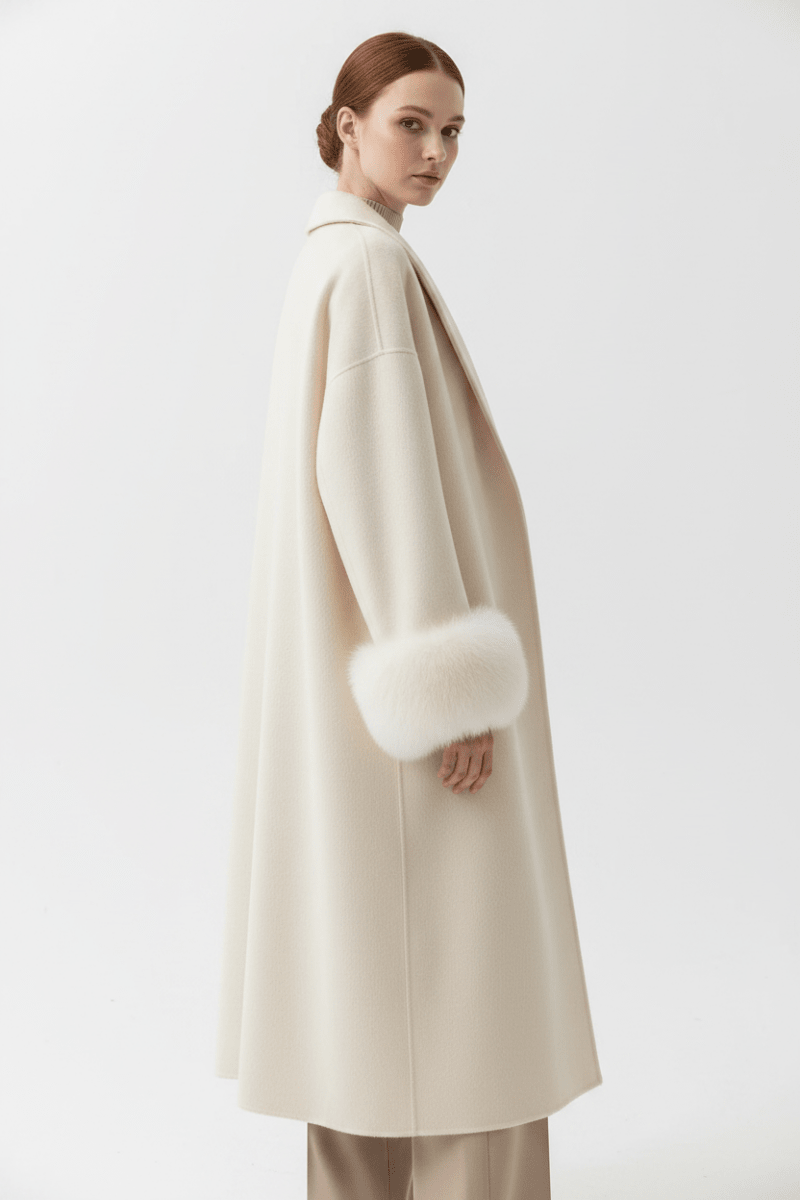 Women's Long Lapel Reversible Cashmere Coat – Beige & Black - @BlackWhite