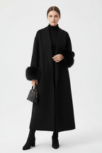 Women's Long Lapel Reversible Cashmere Coat – Beige & Black - @BlackWhite