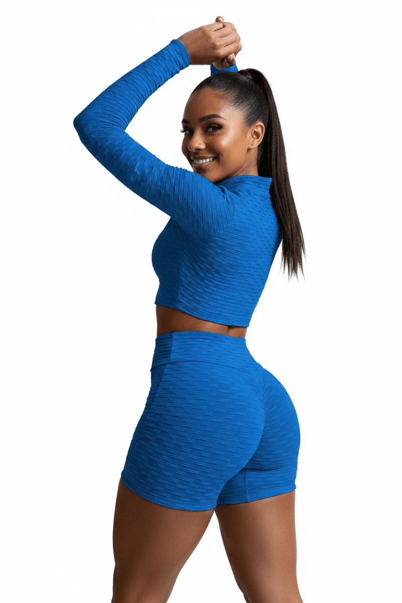 Women's Long Sleeve Yoga Set with Tummy Control Shorts - @BlackWhite