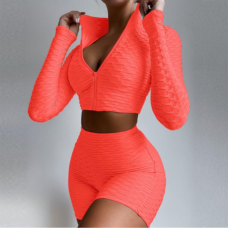 Women's Long Sleeve Yoga Set with Tummy Control Shorts - @BlackWhite