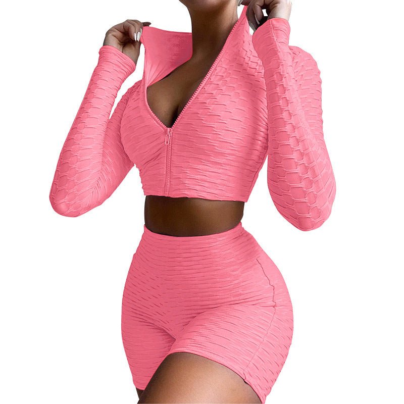 Women's Long Sleeve Yoga Set with Tummy Control Shorts - @BlackWhite