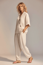 Women's Loose V-Neck Top & High-Waist Trousers Set - @BlackWhite