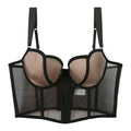 Front view of a black push-up bra with underwire and gathered cups, displayed on a white background.