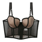 Front view of a black push-up bra with underwire and gathered cups, displayed on a white background.