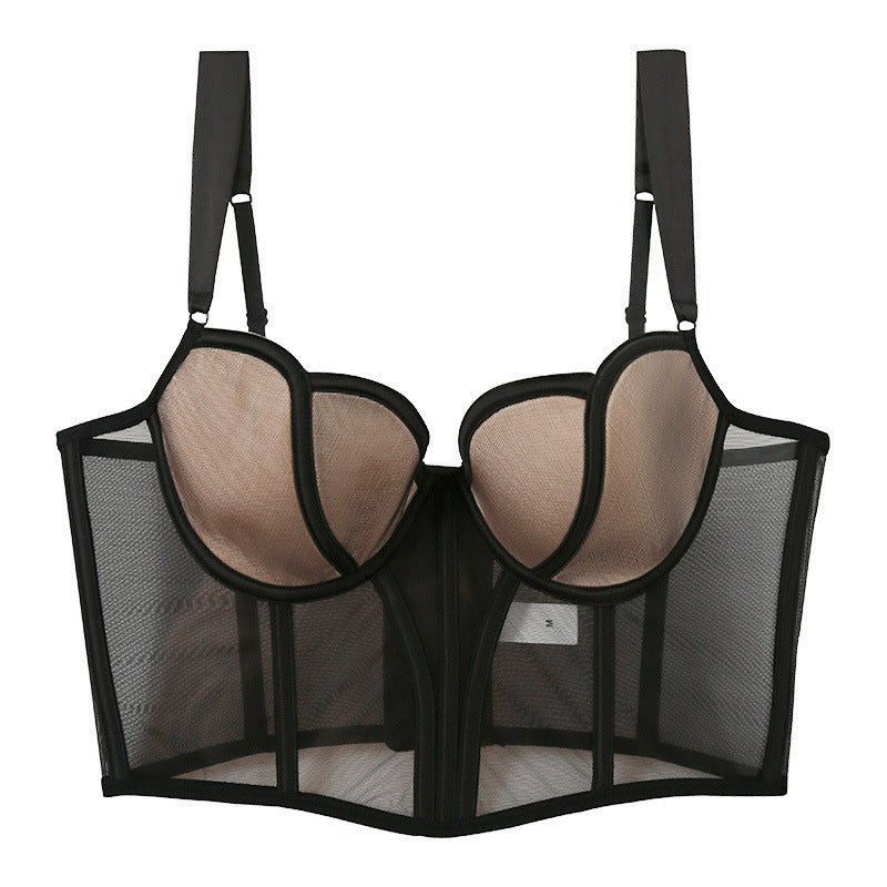 Front view of a black push-up bra with underwire and gathered cups, displayed on a white background.