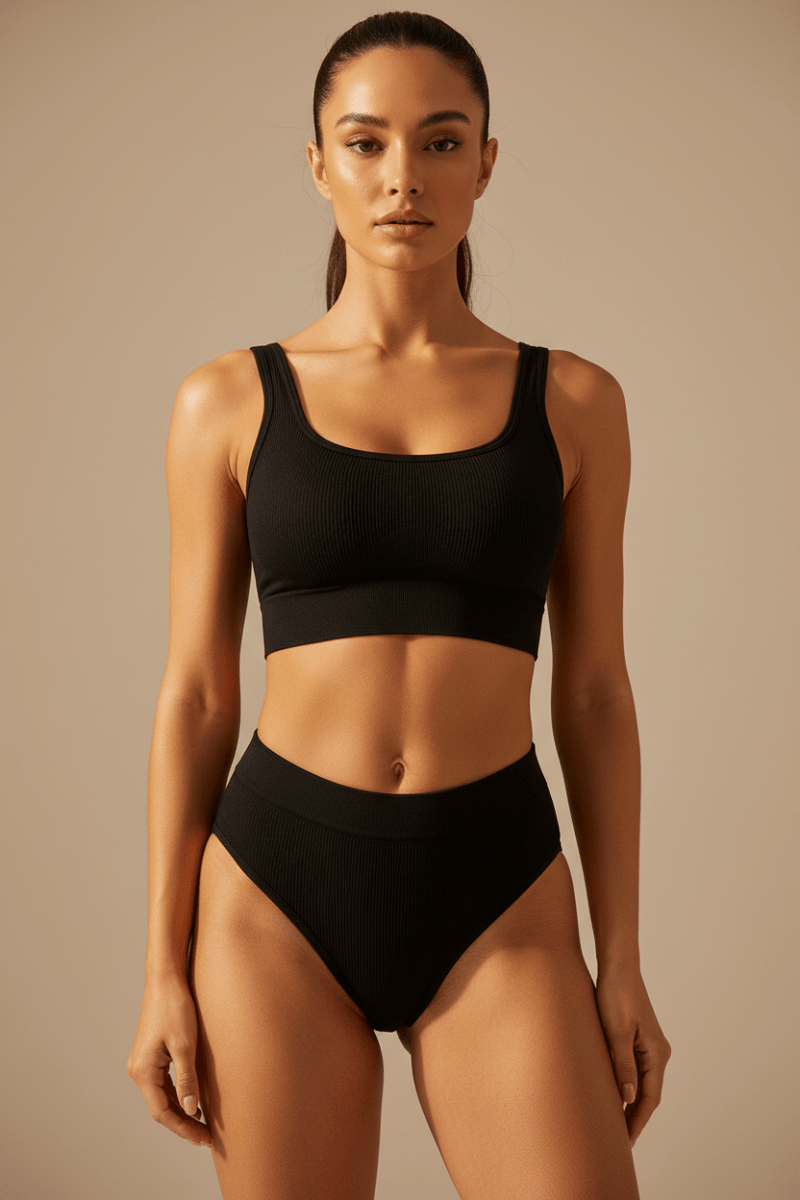 Women's Shockproof Sports Bra & Fitness Vest Set - @BlackWhite