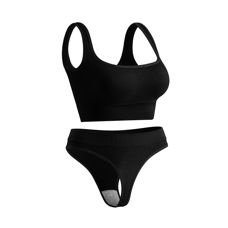 Women's Shockproof Sports Bra & Fitness Vest Set - @BlackWhite