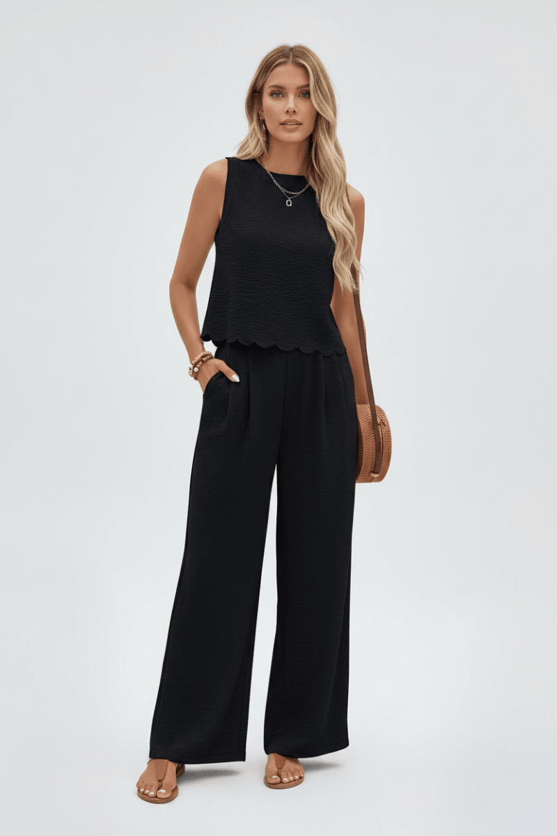 Women's Sleeveless Vest & Trousers Set – Chic Two-Piece - @BlackWhite