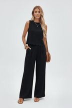Women's Sleeveless Vest & Trousers Set – Chic Two-Piece - @BlackWhite