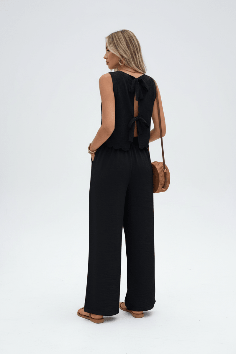 Women's Sleeveless Vest & Trousers Set – Chic Two-Piece - @BlackWhite