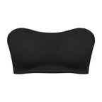 Front view of the black strapless tube bra, simple design with no straps for versatile styling