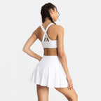 Women's Tennis Sports Skirt with Anti-Slip Pockets - @BlackWhite