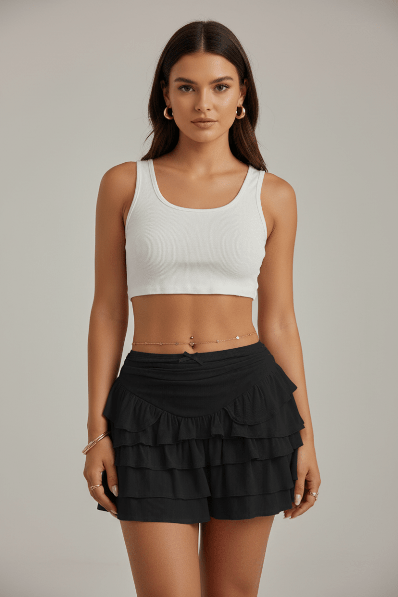 Women's Tiered Midi Skirt – Chic Summer Style Black White - @BlackWhite