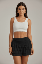 Women's Tiered Midi Skirt – Chic Summer Style Black White - @BlackWhite