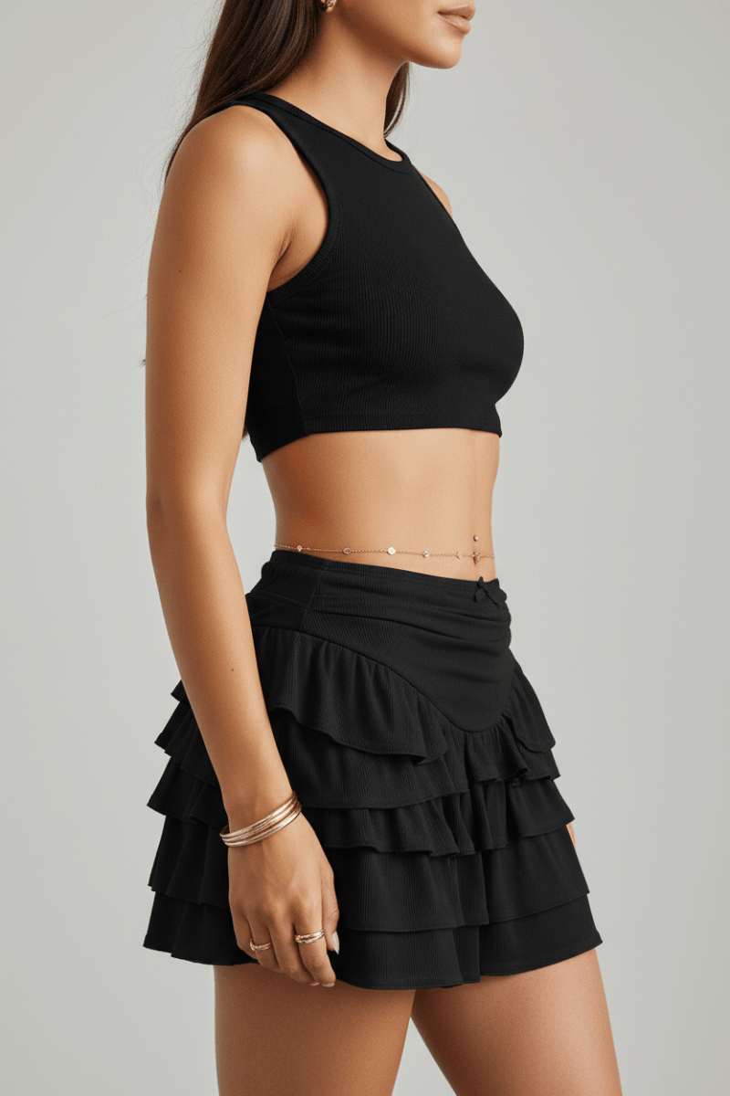 Women's Tiered Midi Skirt – Chic Summer Style Black White - @BlackWhite