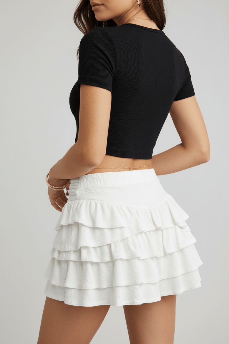 Women's Tiered Midi Skirt – Chic Summer Style Black White - @BlackWhite