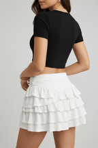 Women's Tiered Midi Skirt – Chic Summer Style Black White - @BlackWhite
