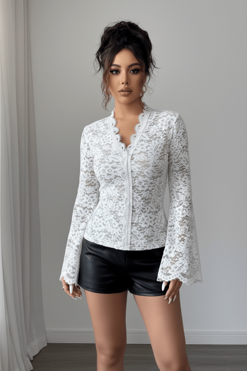 Women's White Lace Bodycon Top – Elegant & Sexy - @BlackWhite
