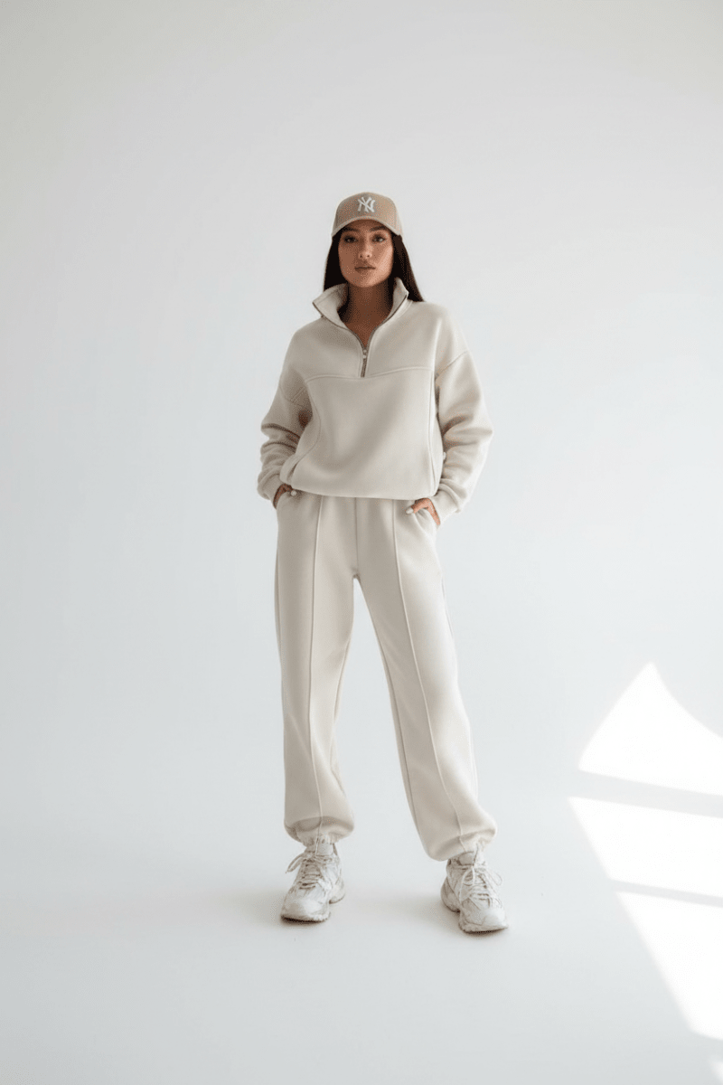 Y2K Women's Zip Tracksuit – Two-Piece Contrast Sport Set - @BlackWhite