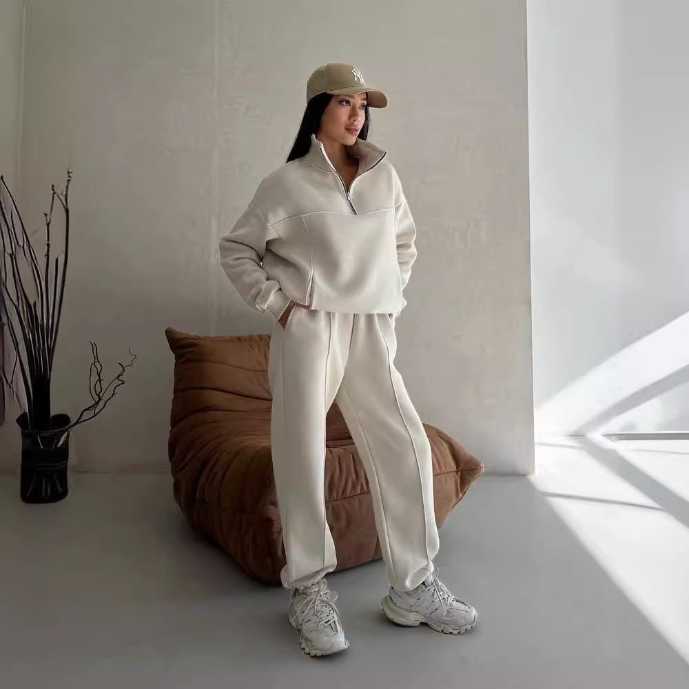Y2K Women's Zip Tracksuit – Two-Piece Contrast Sport Set - @BlackWhite