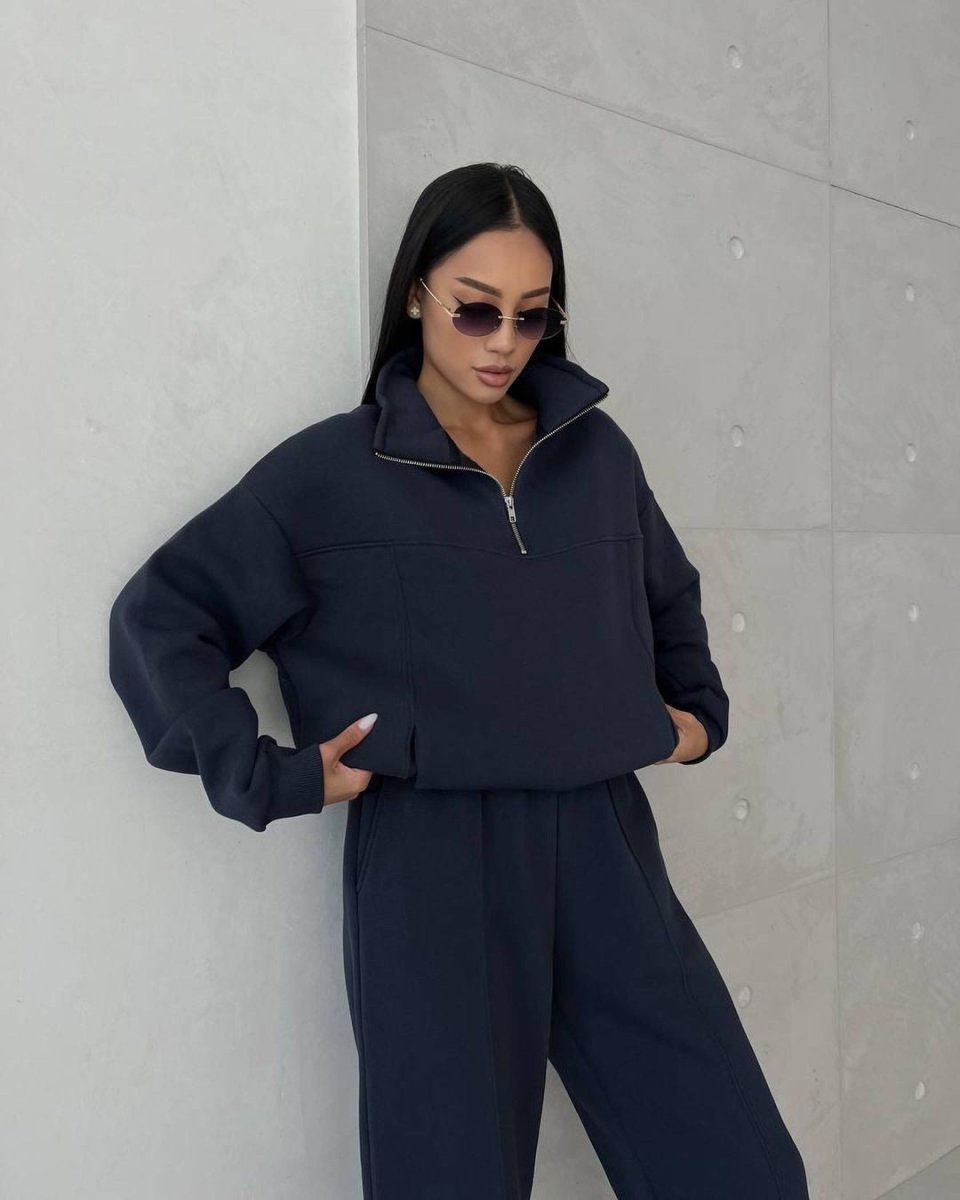 Y2K Women's Zip Tracksuit – Two-Piece Contrast Sport Set - @BlackWhite