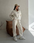 Y2K Women's Zip Tracksuit – Two-Piece Contrast Sport Set - @BlackWhite