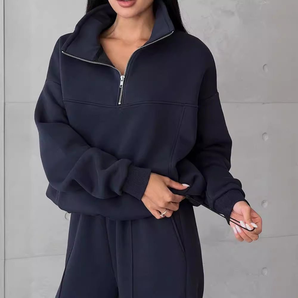 Y2K Women's Zip Tracksuit – Two-Piece Contrast Sport Set - @BlackWhite