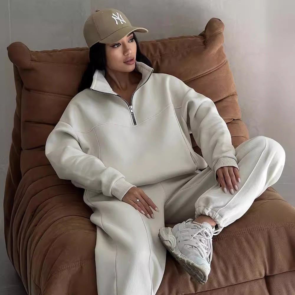 Y2K Women's Zip Tracksuit – Two-Piece Contrast Sport Set - @BlackWhite