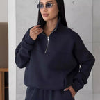 Y2K Women's Zip Tracksuit – Two-Piece Contrast Sport Set - @BlackWhite