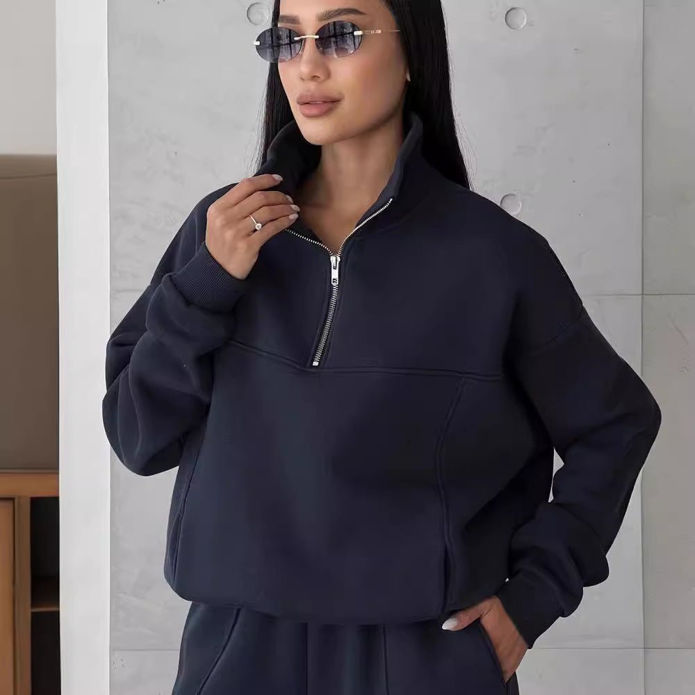 Y2K Women's Zip Tracksuit – Two-Piece Contrast Sport Set - @BlackWhite